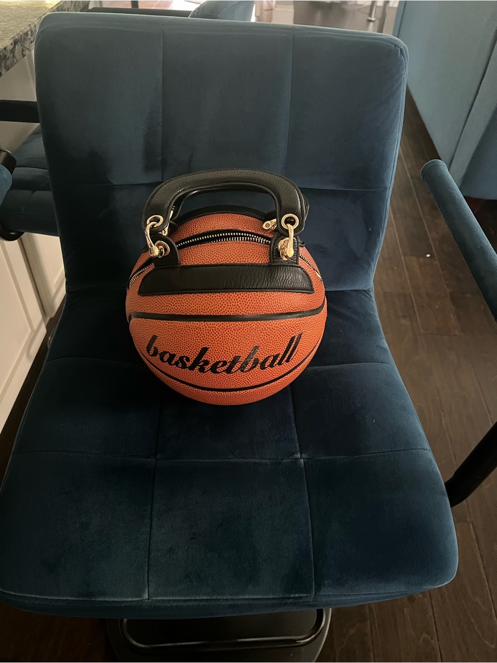 Basketball-Shaped Women's Handbag in Orange with Black Trim